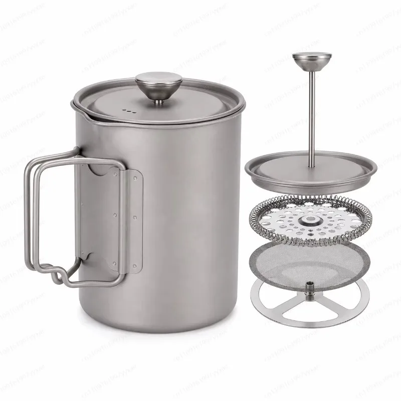 750Ml Ultra Light Pure Titanium French Press Coffee Pot Portable Camping Coffee Pot Foldable Handle Corrosion Resistant