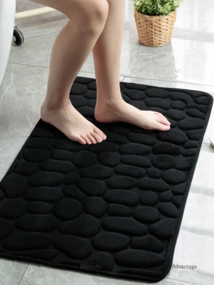 

Cobblestone Embossed Bathroom Bath Mat Coral Fleece Non-slip Carpet In Bathtub Floor Rug Shower Room Doormat Memory Foam Pad