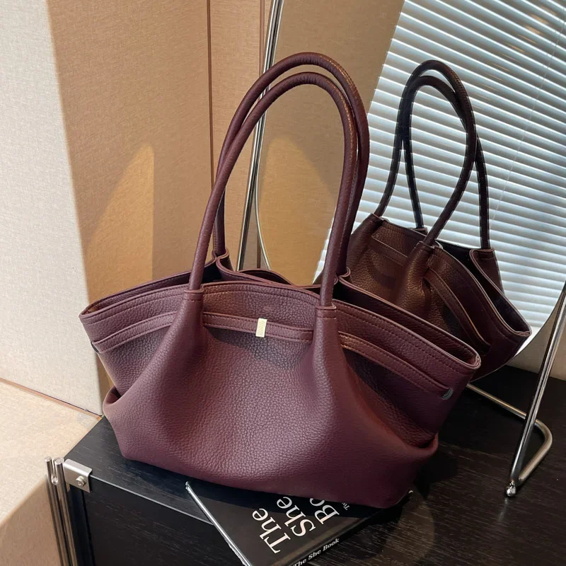 New Premium Lychee Pattern Tote Bag Large Capacity  Underarm Single Shoulder Bag Soft PU Leather Commute Bag Tote Bag for Women