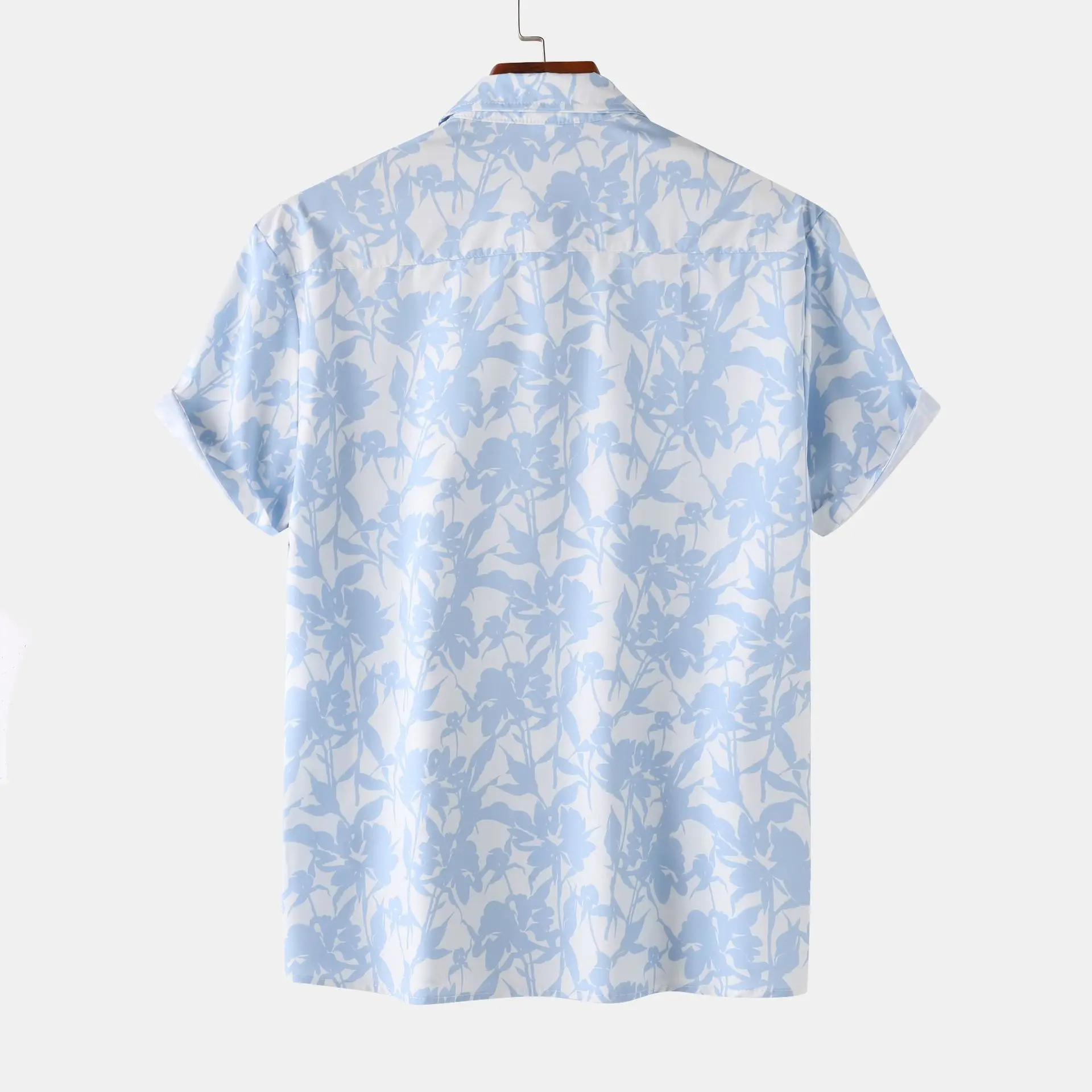 Men's Blue Hawaiian Short Sleeve Shirts Stylish Floral Breathable Shirts Clothing Male Trend Loose Beach Seaside Chemise Hombre