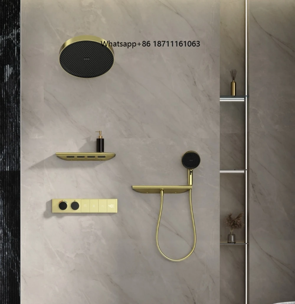2025 Hot-selling Wall Mounted Brass Thermostatic Shower Set Temperature Display Shower System with Waterfall Spout