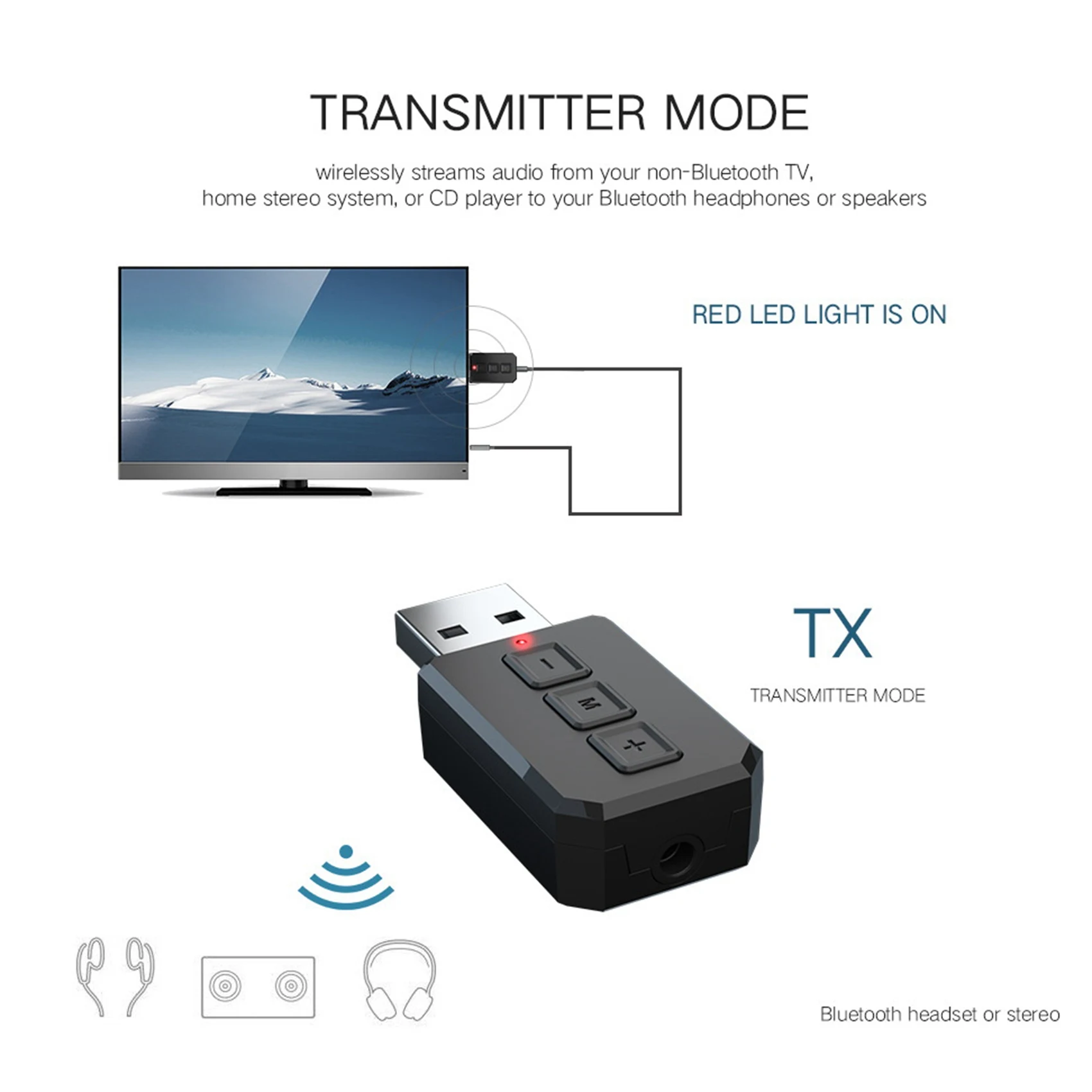 1 Uds Bluetooth 5,0 2 en 1 transmisor receptor adaptador USB 3,5mm AUX adaptador de Audio estéreo para coche ordenador TV
