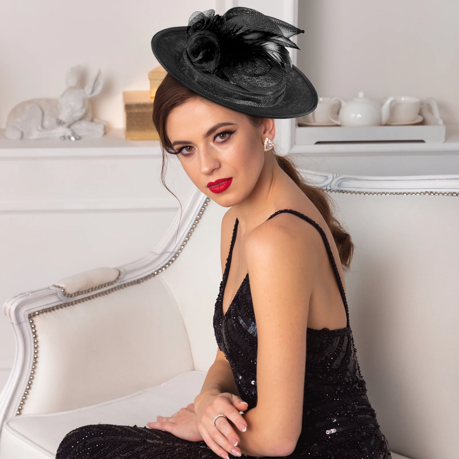 

Sinamay Base Millinery Accessory Cocktail Hat Fascinator Round Bottom Yarn Decorated Diy Craft Hair Headpiece Hat Black