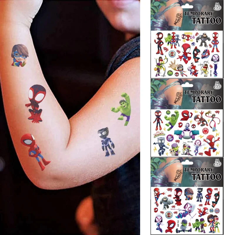 Disney Spiderman Tattoo Sticker Children\'s Birthday Party Decora Disney Marvel Sticker Action Figure Sticker Cartoon Kids Gift