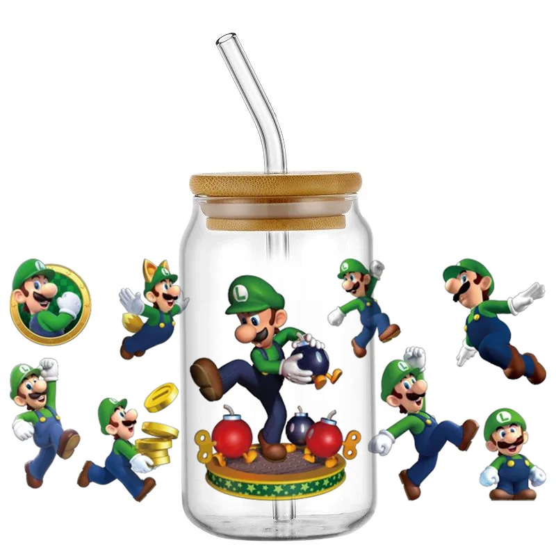 Cartoon-Charakter UV-DTF-Transferaufkleber für 16oz Kaffee-Glasflaschen, Dosen und Becher, permanente selbstklebende DIY-Aufkleber