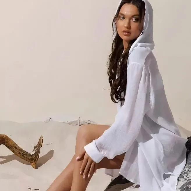 

Fashion Beach Vacation Solid Color Hoodie Women's Swimsuit Coat Shirt Dress Sunscreen Beach Wear Bikini Swimsuit Hoodie 2026 New