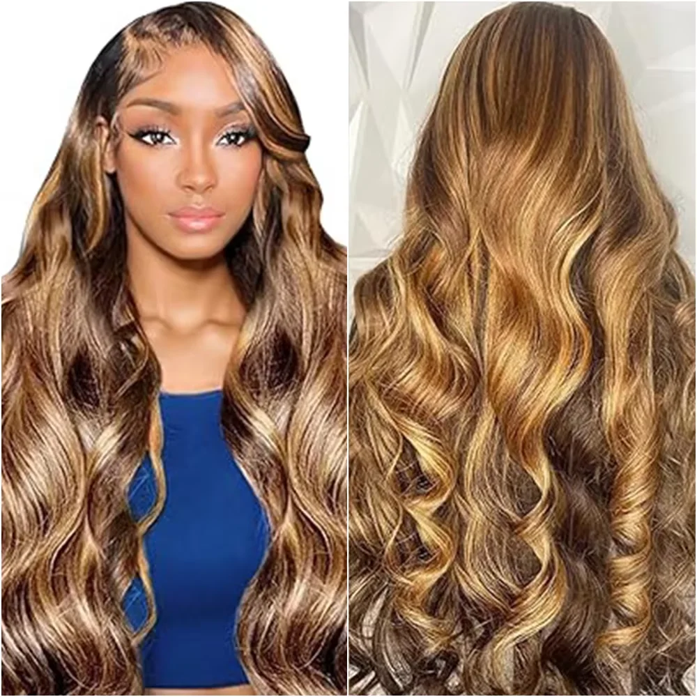 

Парик из натуральных волос с кружевной передней частью, плотность 220, светлые мели, волнистая текстура, HD 13x6 13x4, для женщин, цвет 4/27