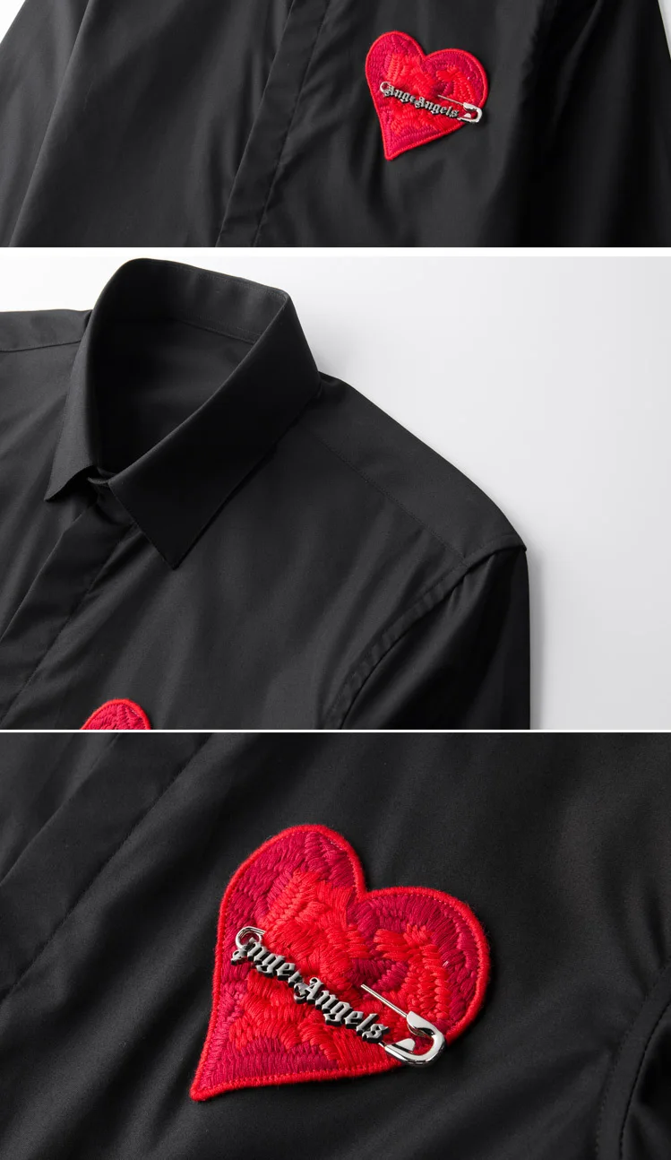 العلامة التجارية محبوك الحب التطريز قميص الرجال الاتجاه بأكمام طويلة الرجال قميص فاخر مأدبة اجتماعية قمصان الحفلات الشارع الشهير الرجال الملابس