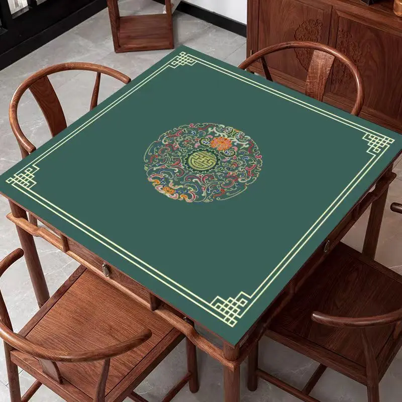 Chinese Mahjong Table Mat, Light Blue Retro Flower Pattern Printed Anti slip Noise Reduction Game Mat Portable Desktop Decor