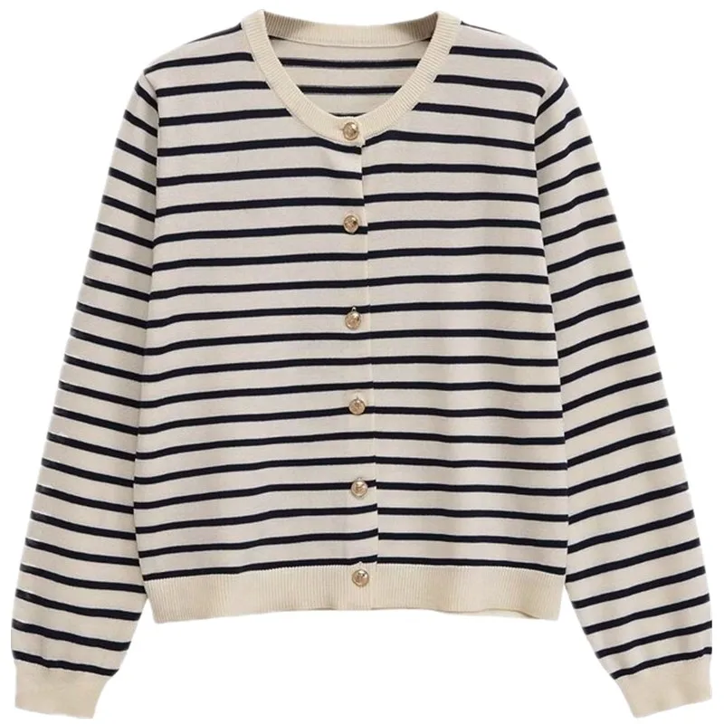 Estate 2025 Nuovo arrivo tappetino a righe rotondo Ne Long Sve lavorato a maglia Jaet da donna Faion Loose Fit Cardigan Sle