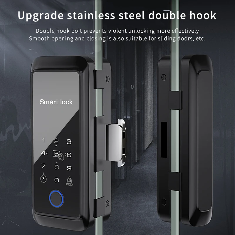 Control Sliding Glass Lock Fingerprint Smart Lock Bluetooth RFID Electronic Single Double Glass Door Boltlock Works with Tuya