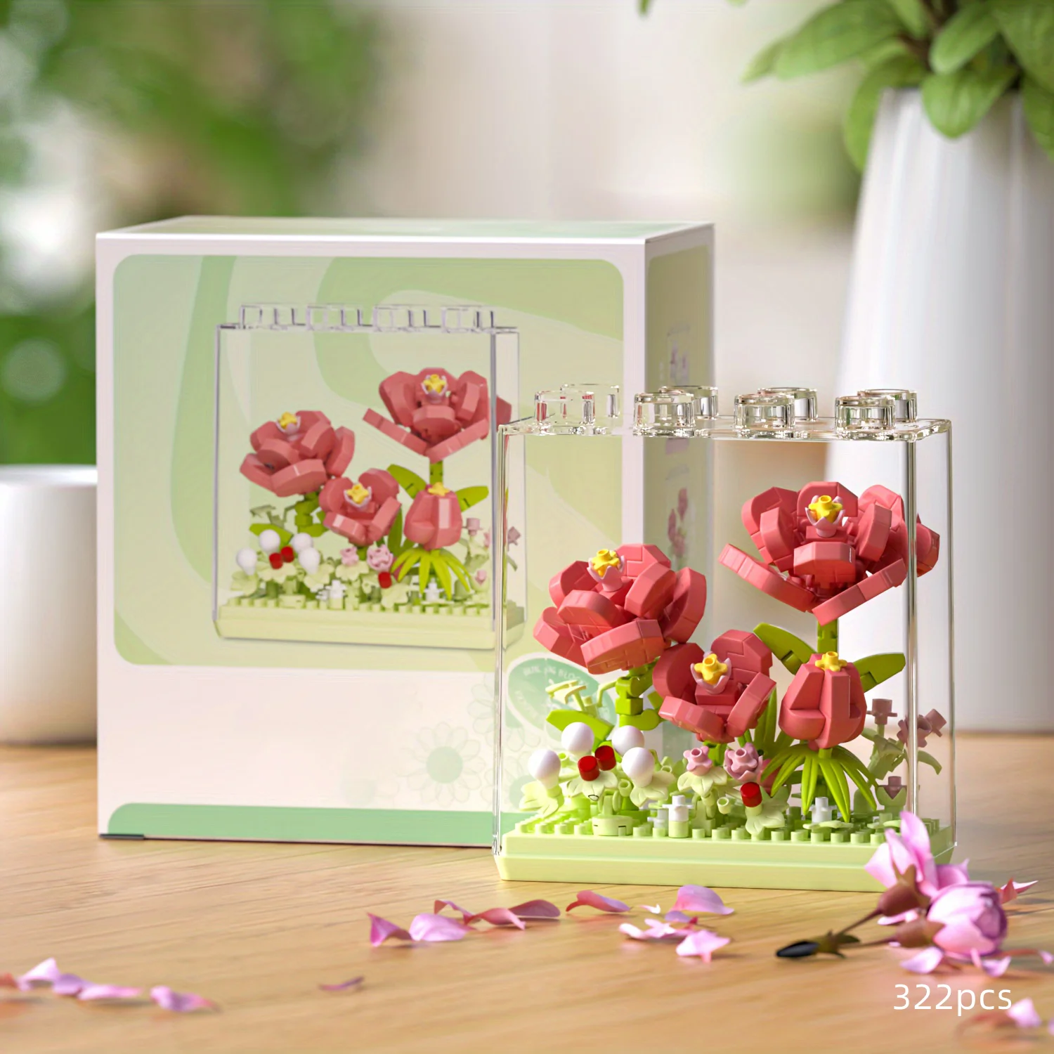 Kit de modèle de jardin 3D, bouquet fait main, boîte transparente, plastique ABS, idéal pour la décoration de la maison et les cadeaux sur diverses occasions