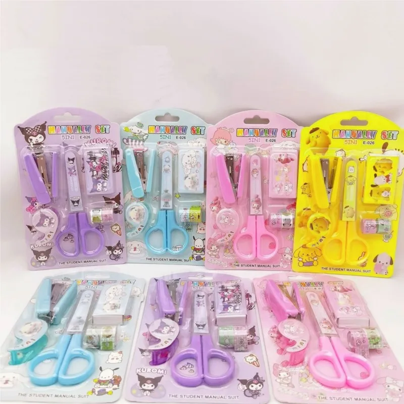 Cartoon Sanrio Stationery Set Kuromi Kitty Student Scissors Stapler Tape Combination Kid Gift Home Book Binding Machine Stapler