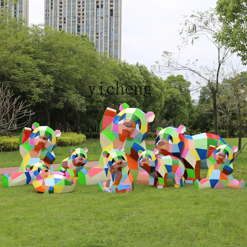 Bj-1 Fiberglass Painted Panda Sculpture Outdoor Garden Landscape Sales Office Lawn Decoration