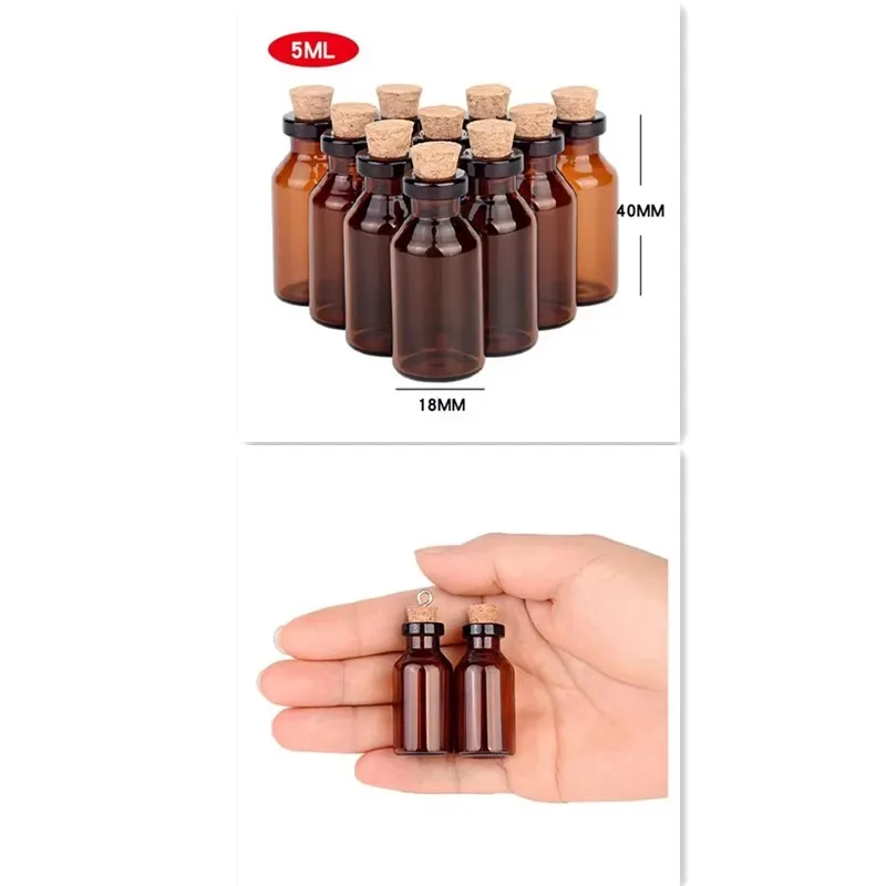 200pcs Small Amber Glass Bottles with Cork Stoppers 5ML Tiny Jars for DIY Art Crafts Wishing Bottles Message Wedding Favors Gift