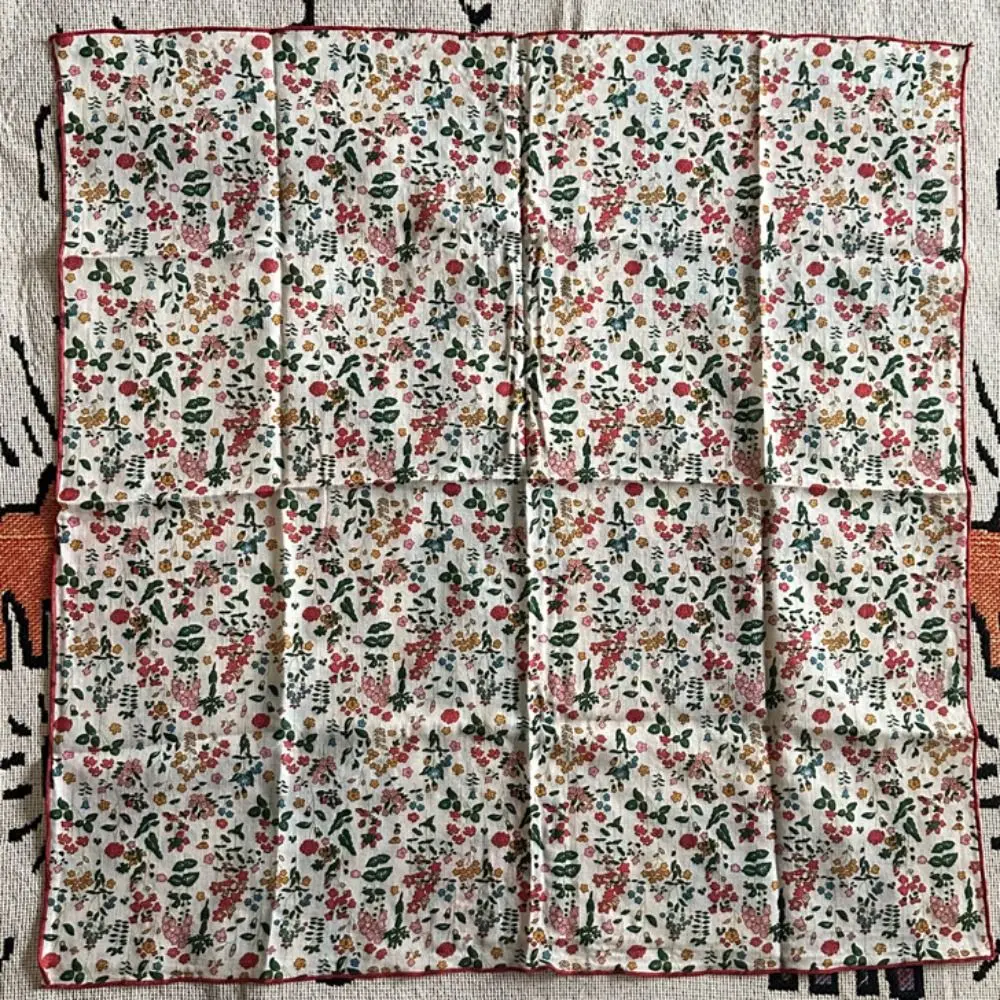 All-match Flower Small Square Scarf Thin Retro Printed Scarves Korean Headband Floral Print Silk Scarf Vacation