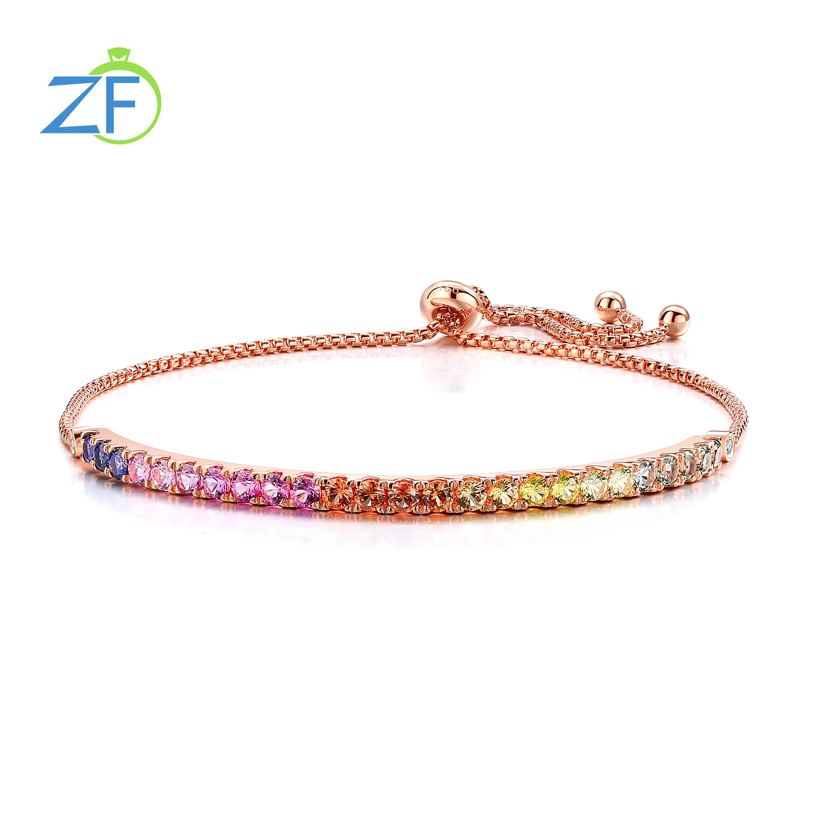 GZ ZONGFA 100% 925 Sterling Silver Rose Gold Bracelet for Women 2ct Adjustable Colorful Gemstone Tennis Bracelet Fine Jewelry