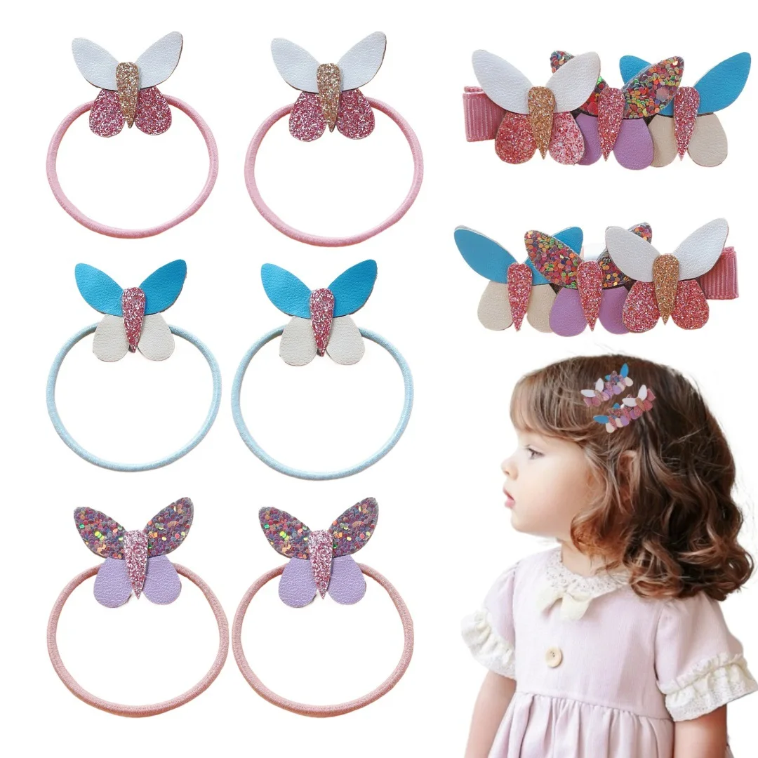 

36pc Girls Glitter PU Leather Hair Bow Clips Baby Butterfly Barrette Kids Ponytail Holders Hairpins Hair Accessories for Kids
