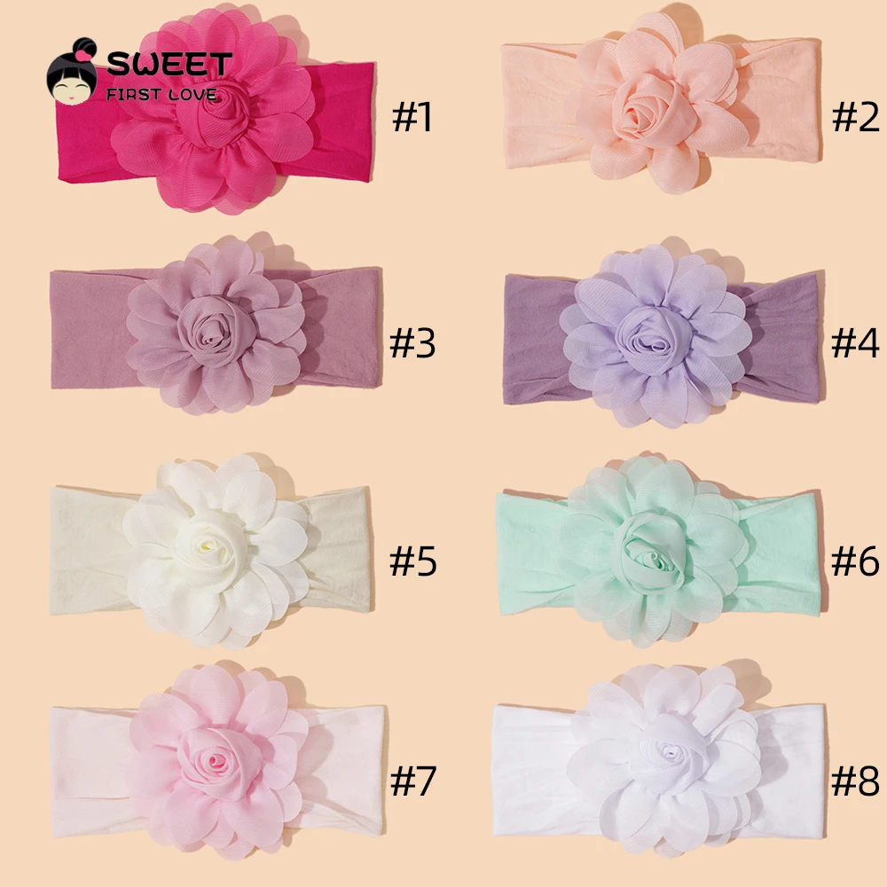 Headband For Kids Girls Solid Chiffon Flower Hair Band Baby Girls Soft Nylon Elastic Newborn Headwear Chlidren Hair Accessories