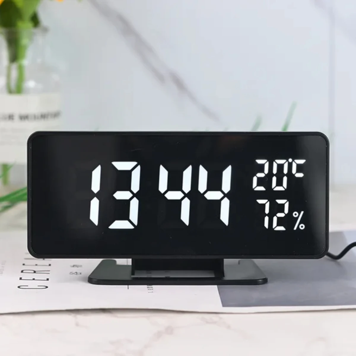 Mirror Digital Alarm Clock with Temperature Humidity 3 Alarms Snooze Desk Table Clock Night  12/24H USB Electronic  Clock