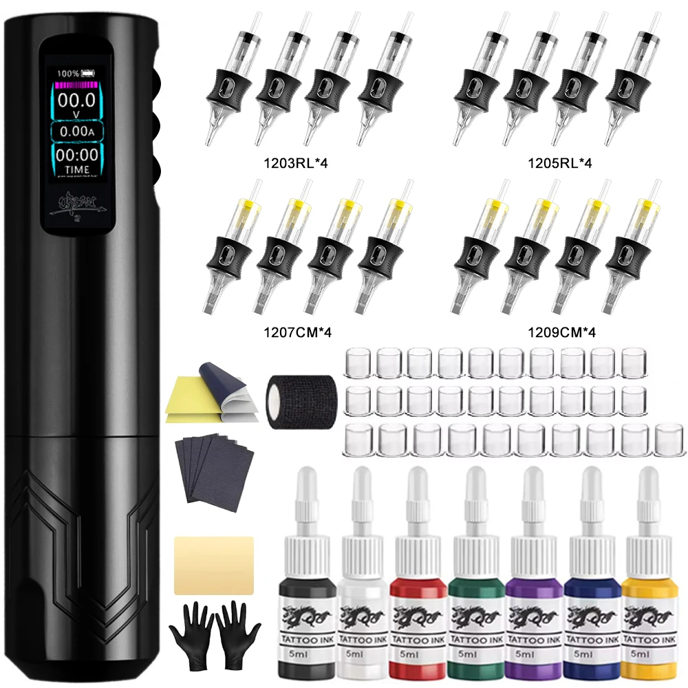 

NEW Tattoo Machine Tattoo Pen Kit For Permanent Makeup Tattoo Machine Kit 3.5mm Stroke Wireless Tattoo Gun Kit