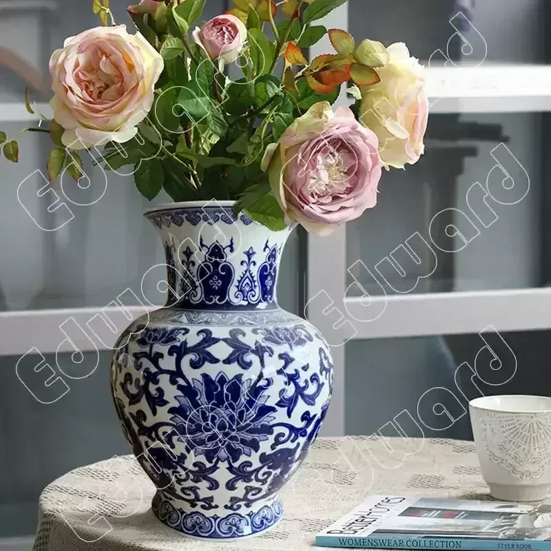 Jar Ceramic Vase Jug Blue and White Pottery Vases Living Room Decoration Vases Nordic Style Crafts Flower Pot Ceramics Vase Jug