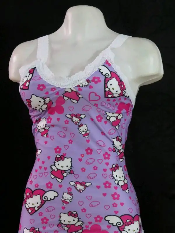 Sanrio KT kawaii Girls Sling Lace Sleepwear Nightgown Milk Silk V-neck Home Clothes Anime Nightwear Sleepshirts