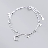 Sparking 925 Sterling Silver Star Moon Bracelets For Women Girls Vintage Korean Crystal Bracelets Party Charm Jewelry Gifts