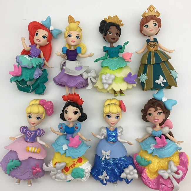 دمى أرييل تيانا رابونزيل أورورا الصغيرة يمكن ارتداؤها نسخة Q من ألعاب الأطفال النموذجية الطرفية الكرتونية