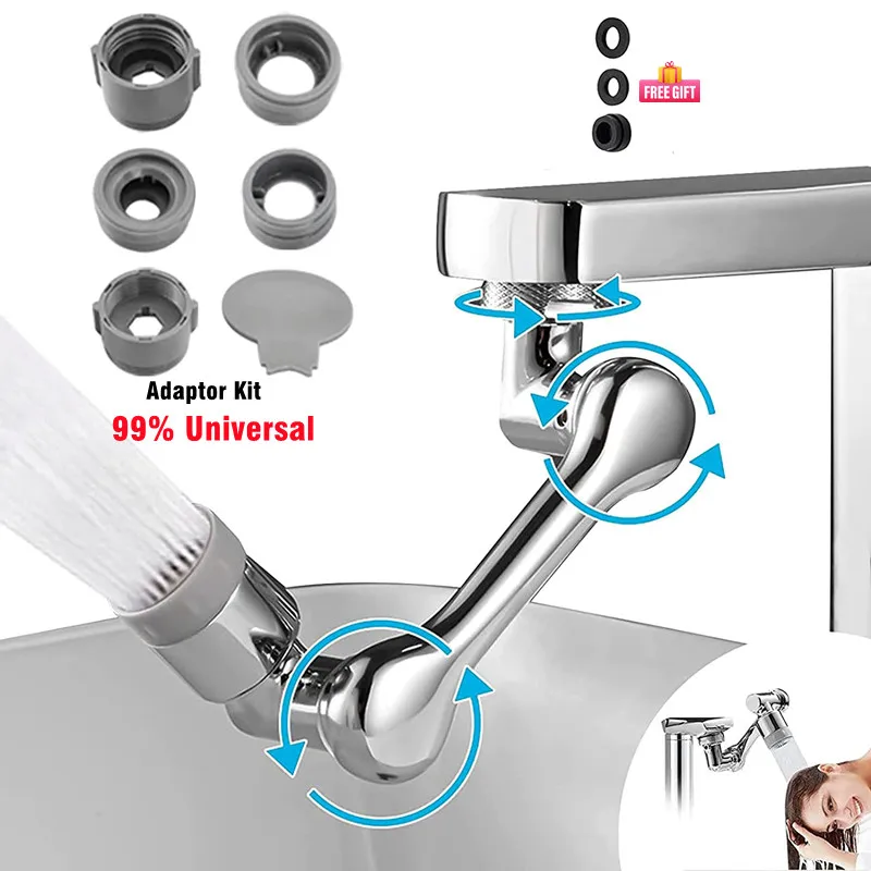 New Universal 1080° Rotation Extender Faucet Aerator Robotic Arm Plastic Splash for Kitchen Washbasin Faucets Bubbler Nozzle