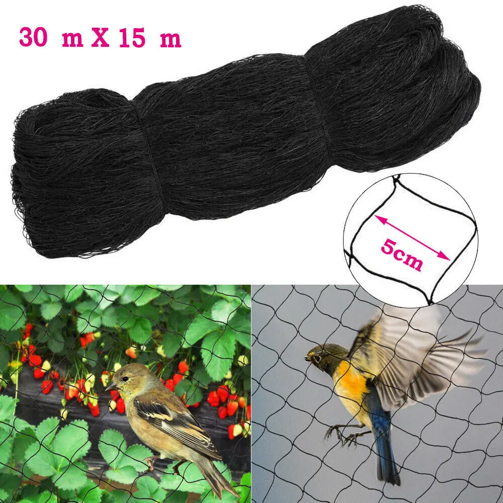 

30x15M Anti Bird Catcher Netting Pond Net Fishing Net Traps Crops Fruit Tree Vegetables Flower Garden Mesh Protect Pest Control