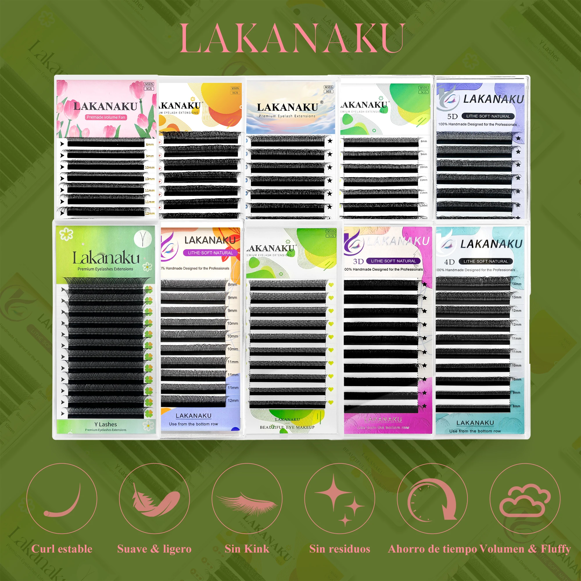 LAKANAKU Cilios YY 3D 4D 5D 6D 7D 8D W Clover 5d Lash Extensions Ciglia Volume Brasileiro Y شكل الرموش