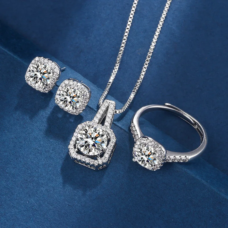 Fashionable and Exquisite Beauty Jewelry Pendant, Block Copper Inlaid Zircon Necklace, Earrings, Rings, Jewelry Set, Party Gift