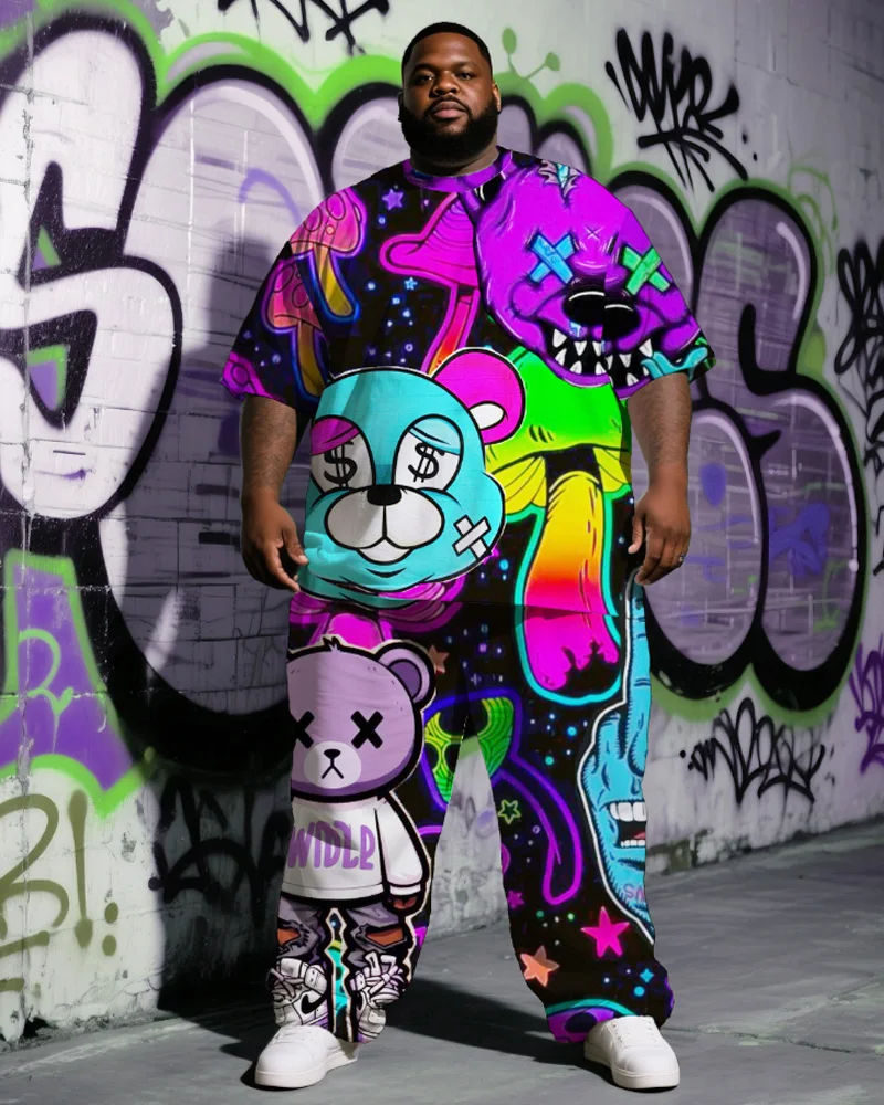 

S-9XL Мужская футболка больших размеров в стиле хип-хоп с короткими рукавами и брюки, комплект из двух предметов