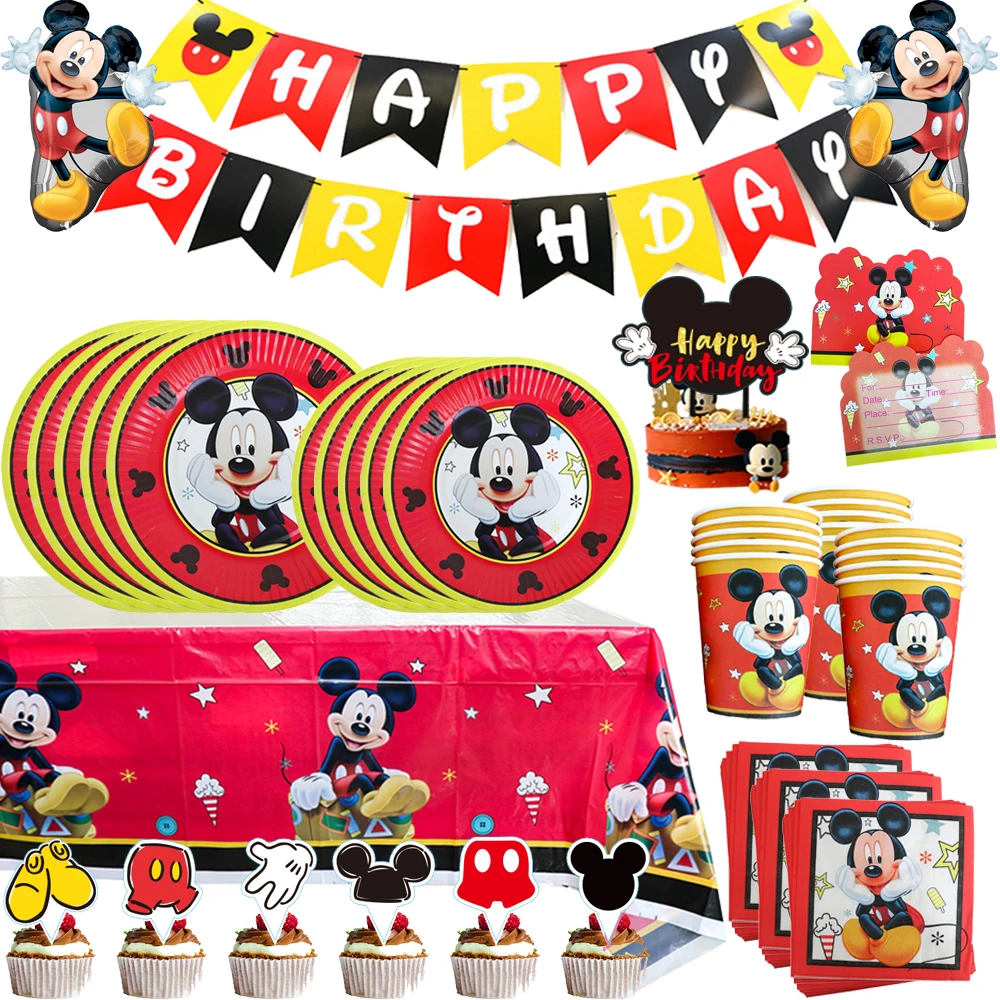 

Mickey Mouse Party Decoration Disposable Tableware Set Cup Plate Banner Baby Shower Table Cloth Children's Birthday Party Suppli