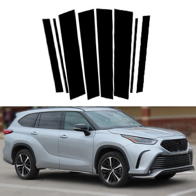 8Pcs/set Carbon Fiber Car B Pillar Protective Film Self Adhesive Window Post Styling Wrap for Toyota Highlander Kluger 2020-2022