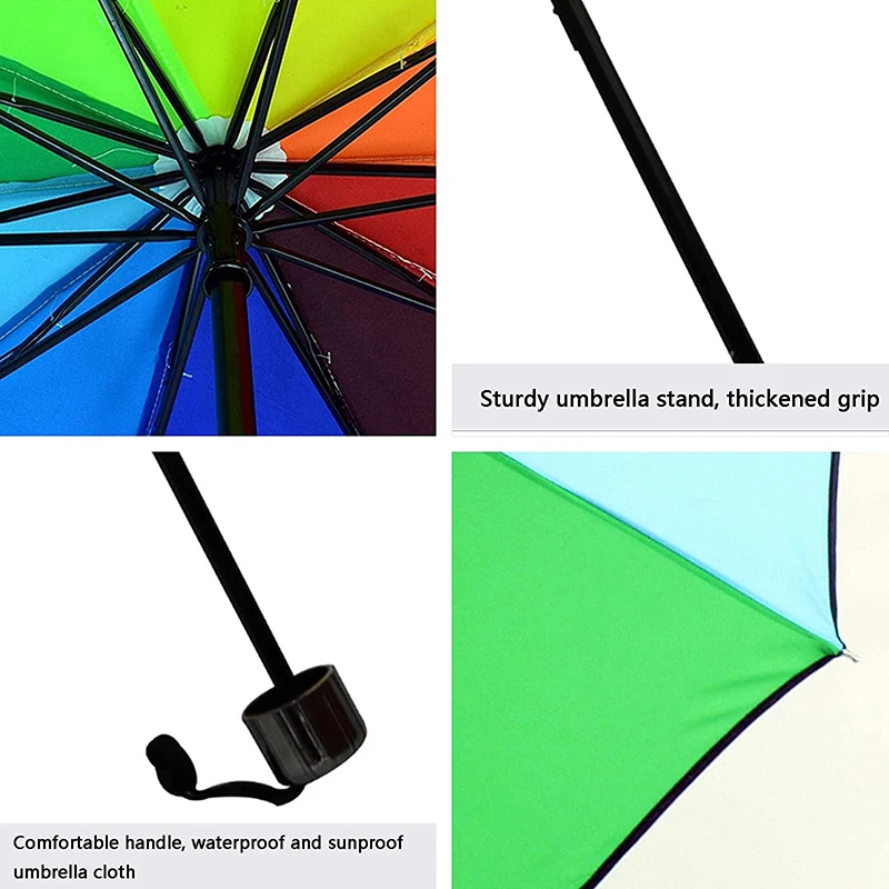 Windproof Foldable Umbrella Women Men Manual Popular Rainbow Three Folding Umbrella Adults Children Strong Resistant Umbrella