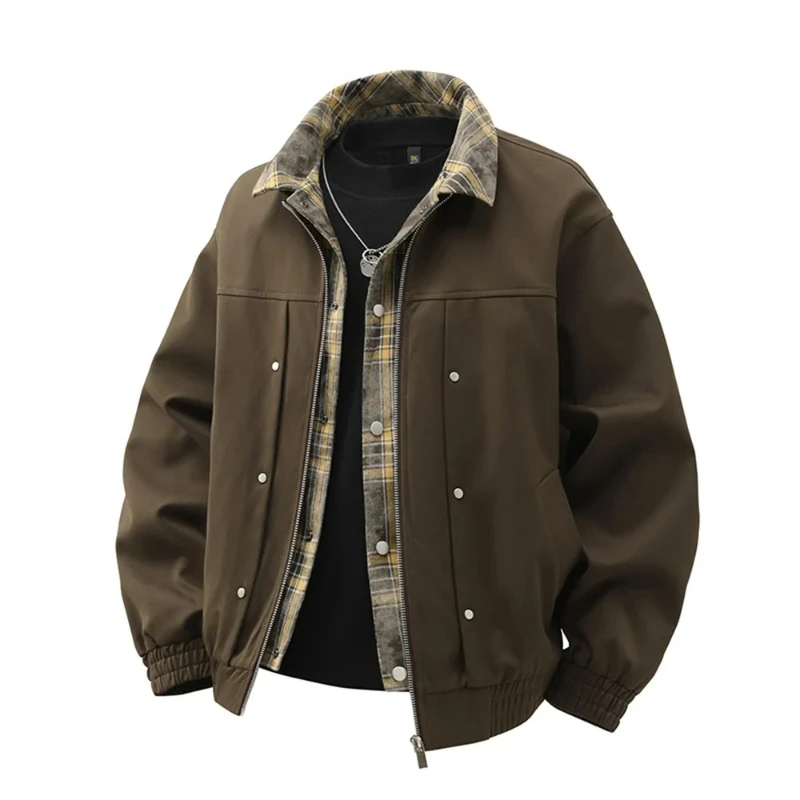 

Fake Two-Piece Lapel Jacket Men Autumn High-Street Vintage Jackets Deconstructed Design Windbreaker Casual Fashion Men's Wear