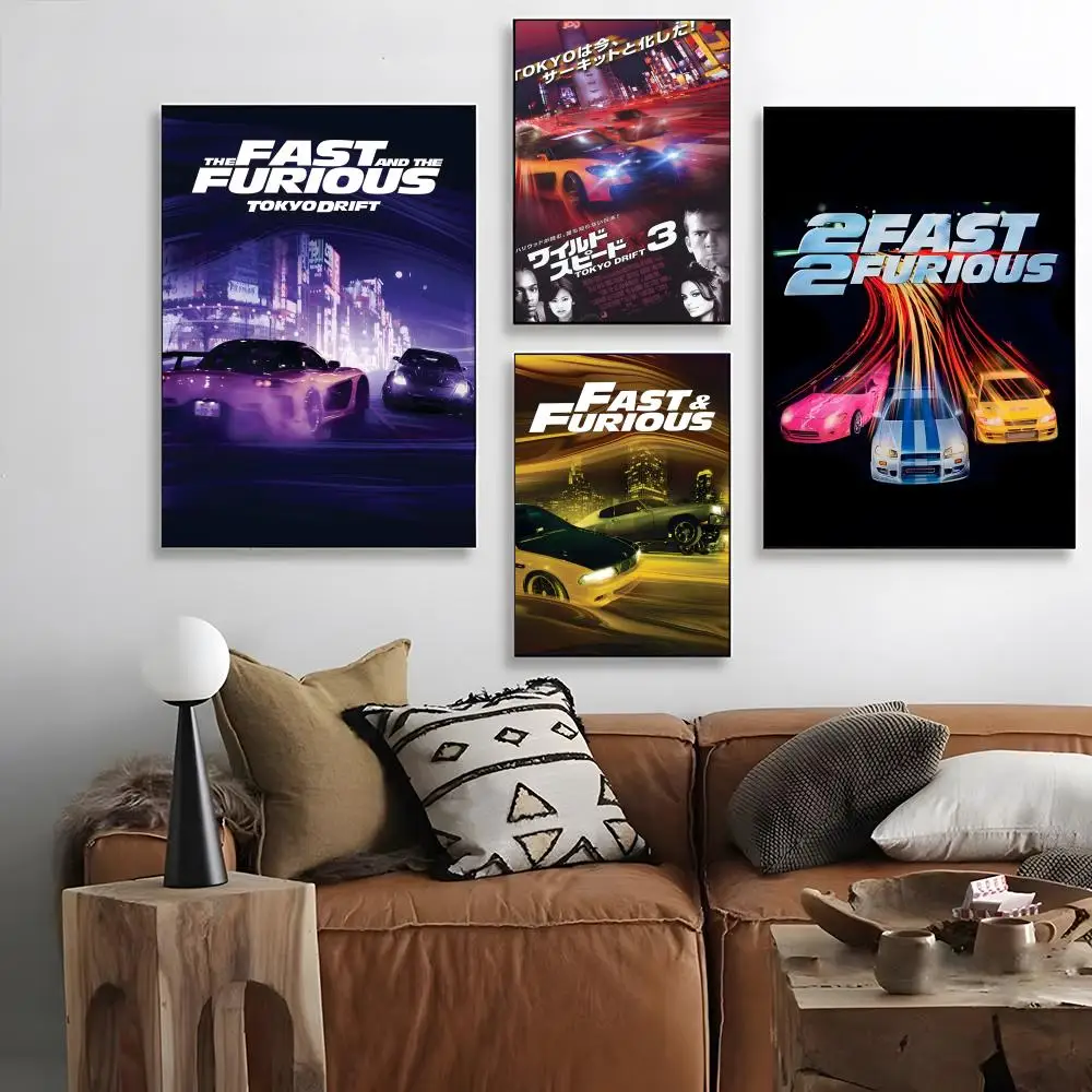 F-Fast and F-Furious 2 Poster Self-adhesive Art Waterproof Paper Sticker Coffee House Bar Room Wall Decor