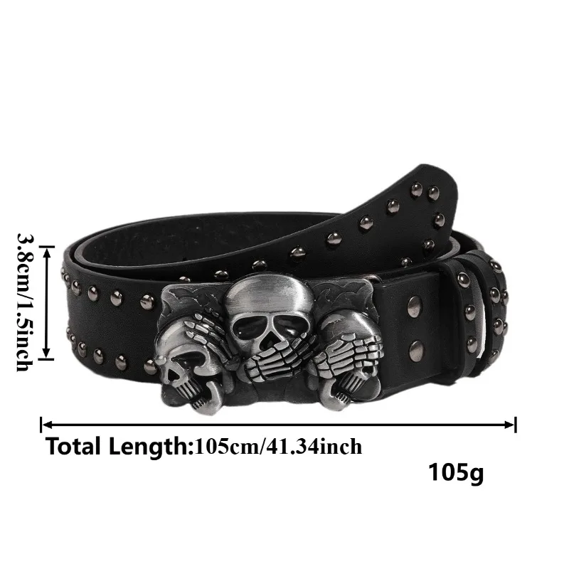New Belts For Women Snap-Fastener Casual Belt Punk Goth Rivet Black Jeans Unisex Men Belt Paw Skull Buckle Waistband Man