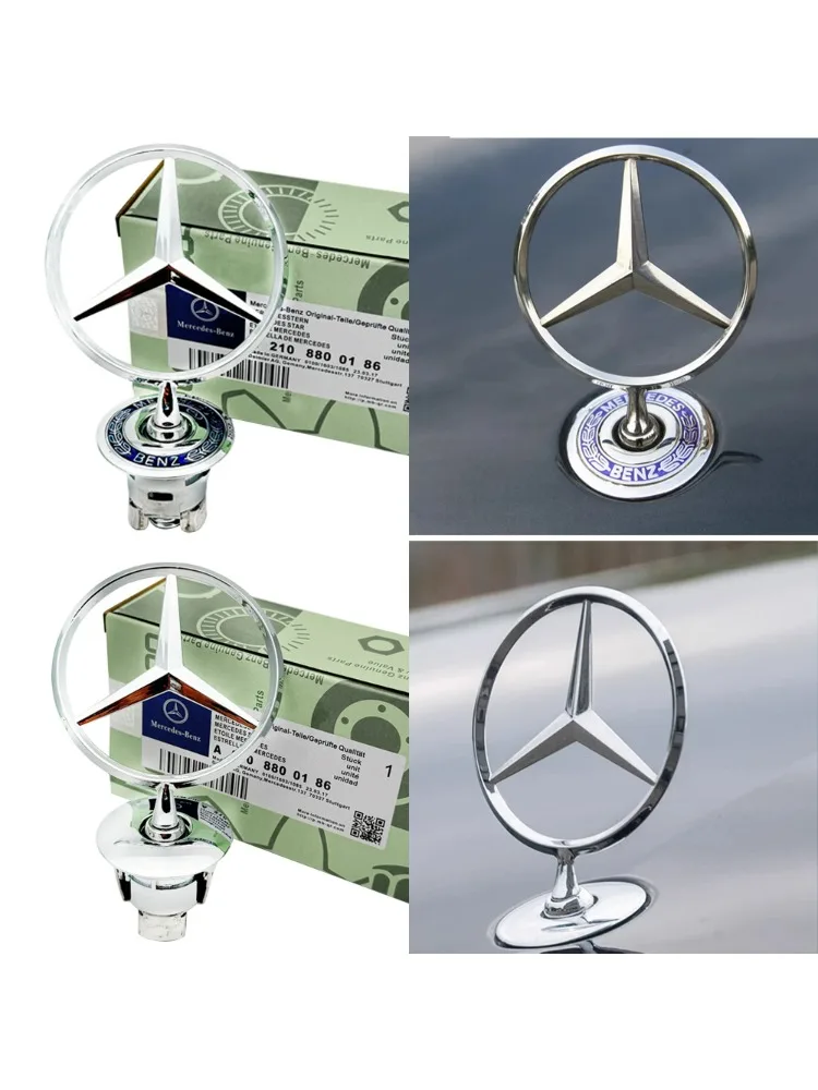 1 Stück 44mm 3D Metall Blau Chrom Stern Motorhaube Logo Emblem Abzeichen für Mercedes Benz W202 W203 W204 W208 W210 W220 W221