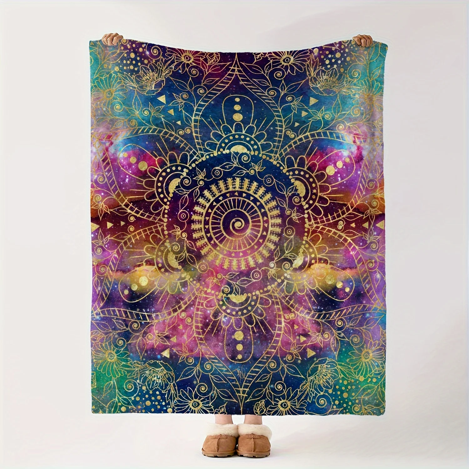 Mandala Pattern Digital Print Throw Blanket, Soft Warm Versatile Reversible All Season Gift Blanket for Sofa, Couch, Office Bed