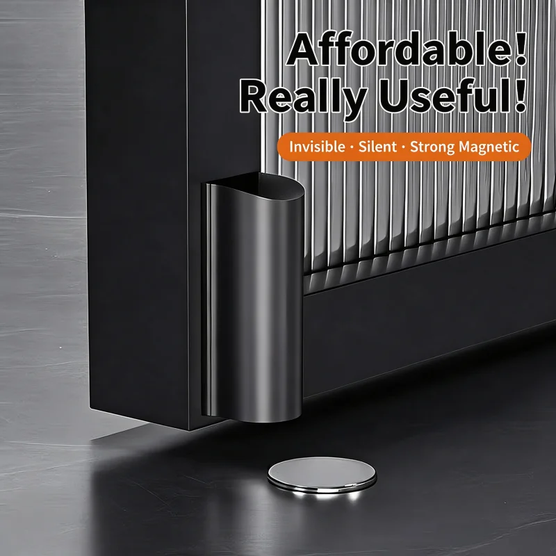 Ultra Thin Magnetic Door Stopper, Punch-free Hidden Door Catch, Strong Magnet Floor Door Stop Anti-collision for Bathroom Bedroo