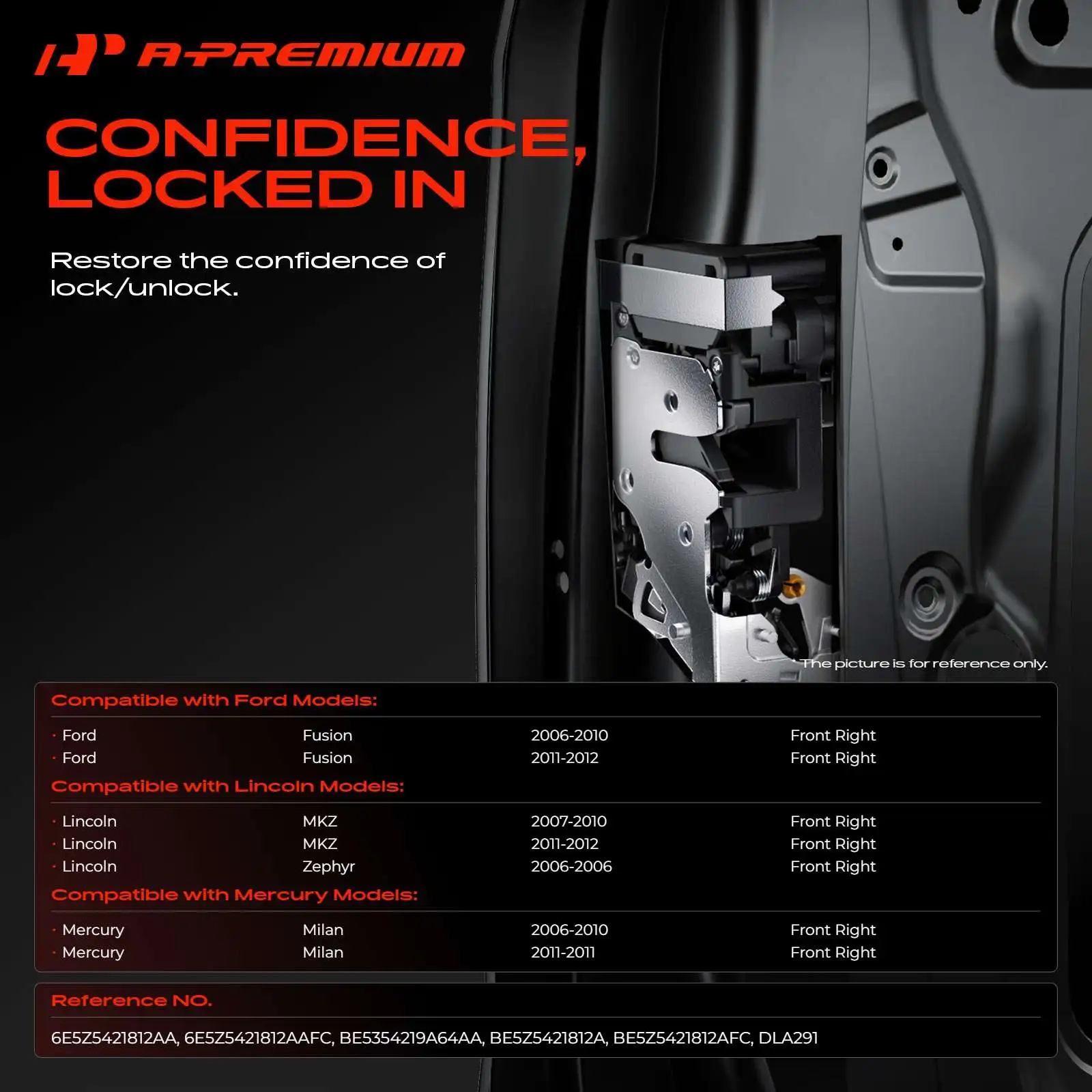 A-Premium Front Right Door Lock Actuator for Ford Fusion 2006-2012 Lincoln MKZ 2007-2012 Zephyr 2006 Mercury Milan 2006-2011