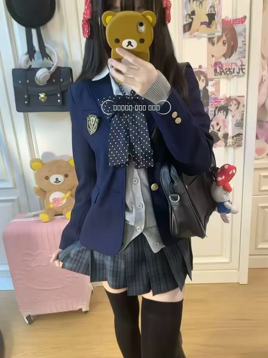 

School orm Sle, аниме-костюм для девочек, комплект из джета и клетчатой юбки, модный тематический наряд для колледжа с пуговицами C...