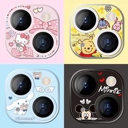 3D Metal Camera Lens Glass Protector per iPhone 11 12 13 Mini 14 Plus 15 Pro Max Kitty Kuromi Cinnamoroll Mickey Stitch Duffy