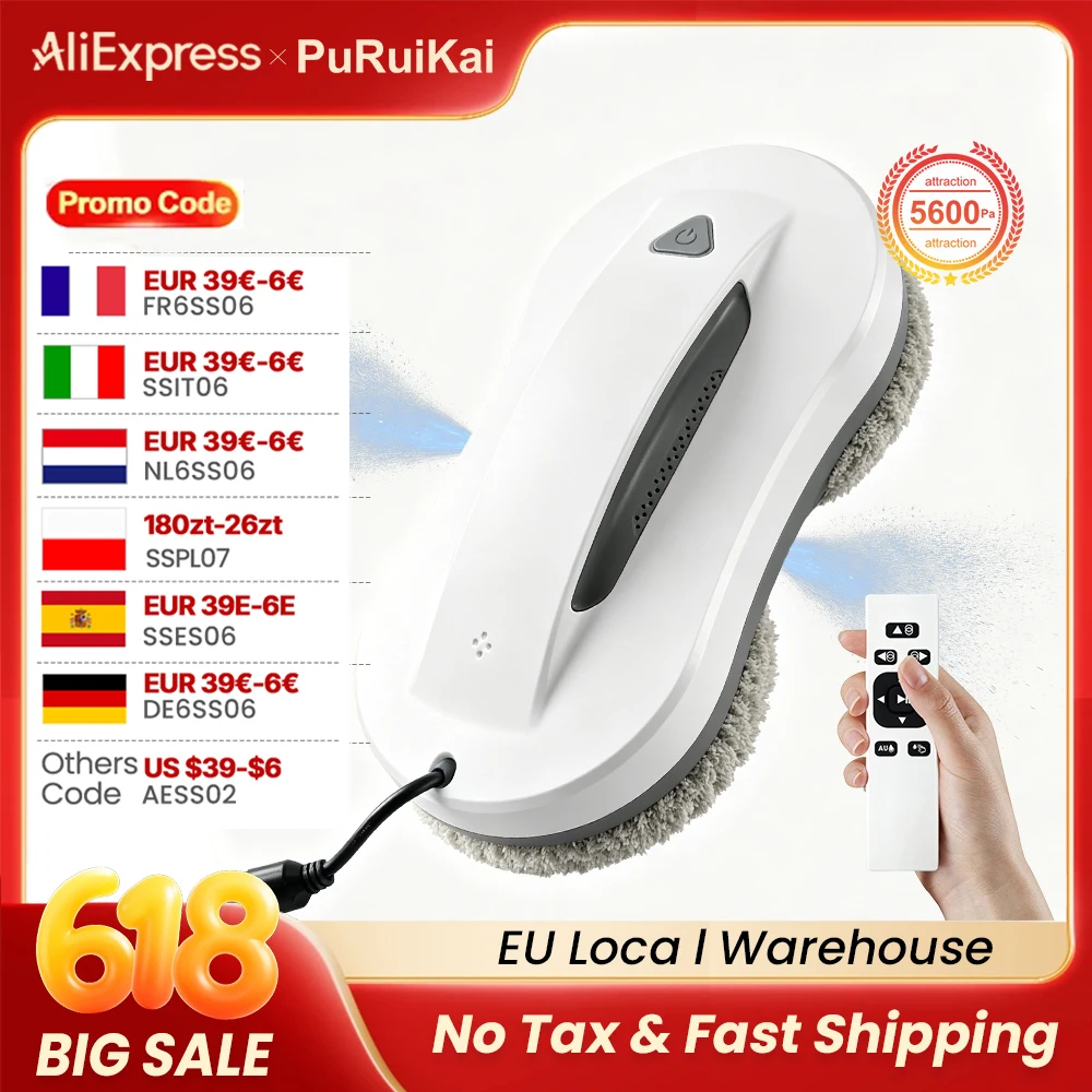 Robot nettoyeur de vitres PuRuikai, nouveau modèle, moteur intelligent sans balais, télécommande haute performance facile à utiliser, machine de nettoyage de vitres entièrement automatique.