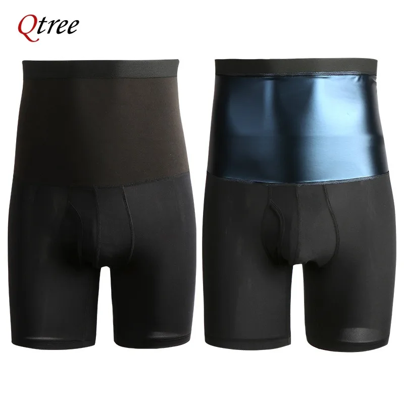 Qtree Men‘s Sweat Shorts Waist Trainer Legging Shapers Male Body Shaper Slimming Sauna Sport Gym Running Capris Hot Thermo Pant