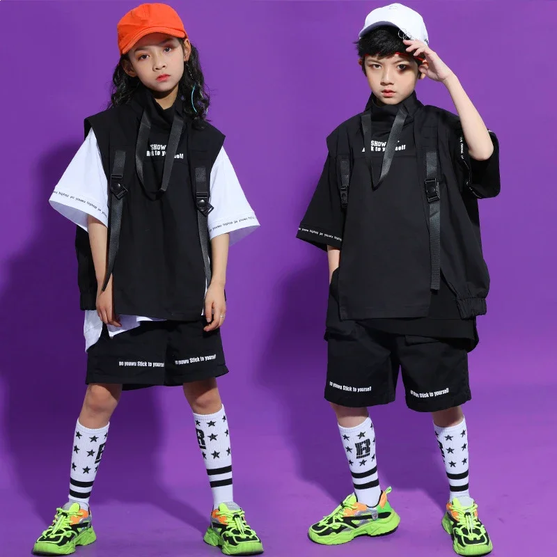 

Black Street Dance Suit Kids Hip Hop Performance Clothing Children Jazz Dance Stage Outfit Boys Girls Fashion Clohthes