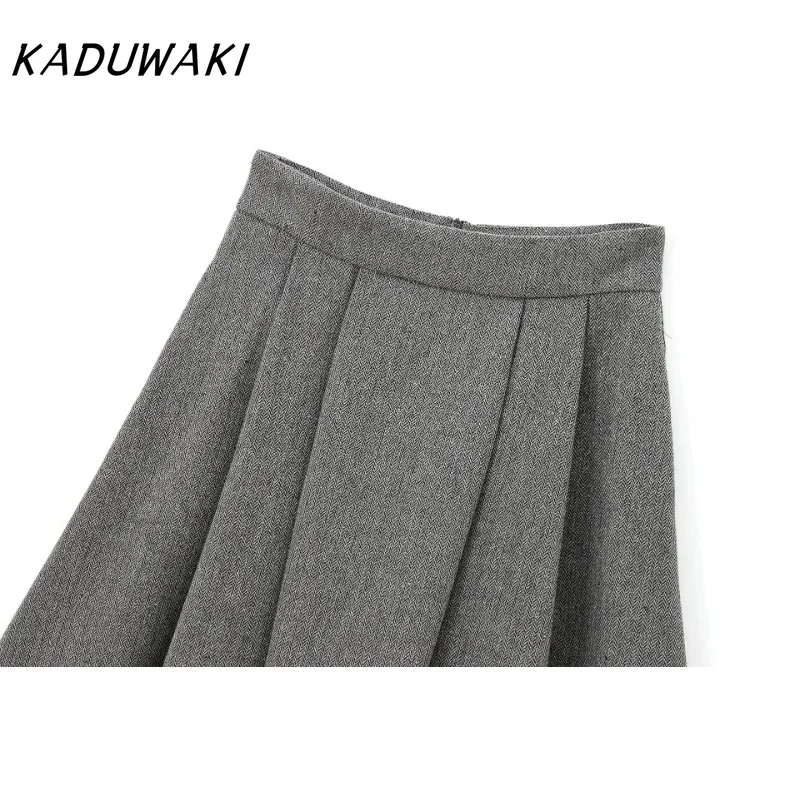 KADUWAKI Fashion Retro Lapel Long-sleeved Short Blazer Casual Wool Blend Twill Blazer Maze Skirts Fall Versatile Sets Платье